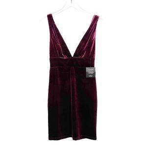 NWT Lulus Burgundy Deep V Velvet Mini Dress Sz S